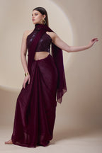 Wine Crushed Tissue Saree