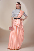Peach Silk Satin Saree
