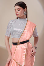 Peach Silk Satin Saree