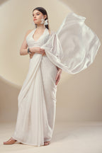 White Shimmer Chiffon Saree