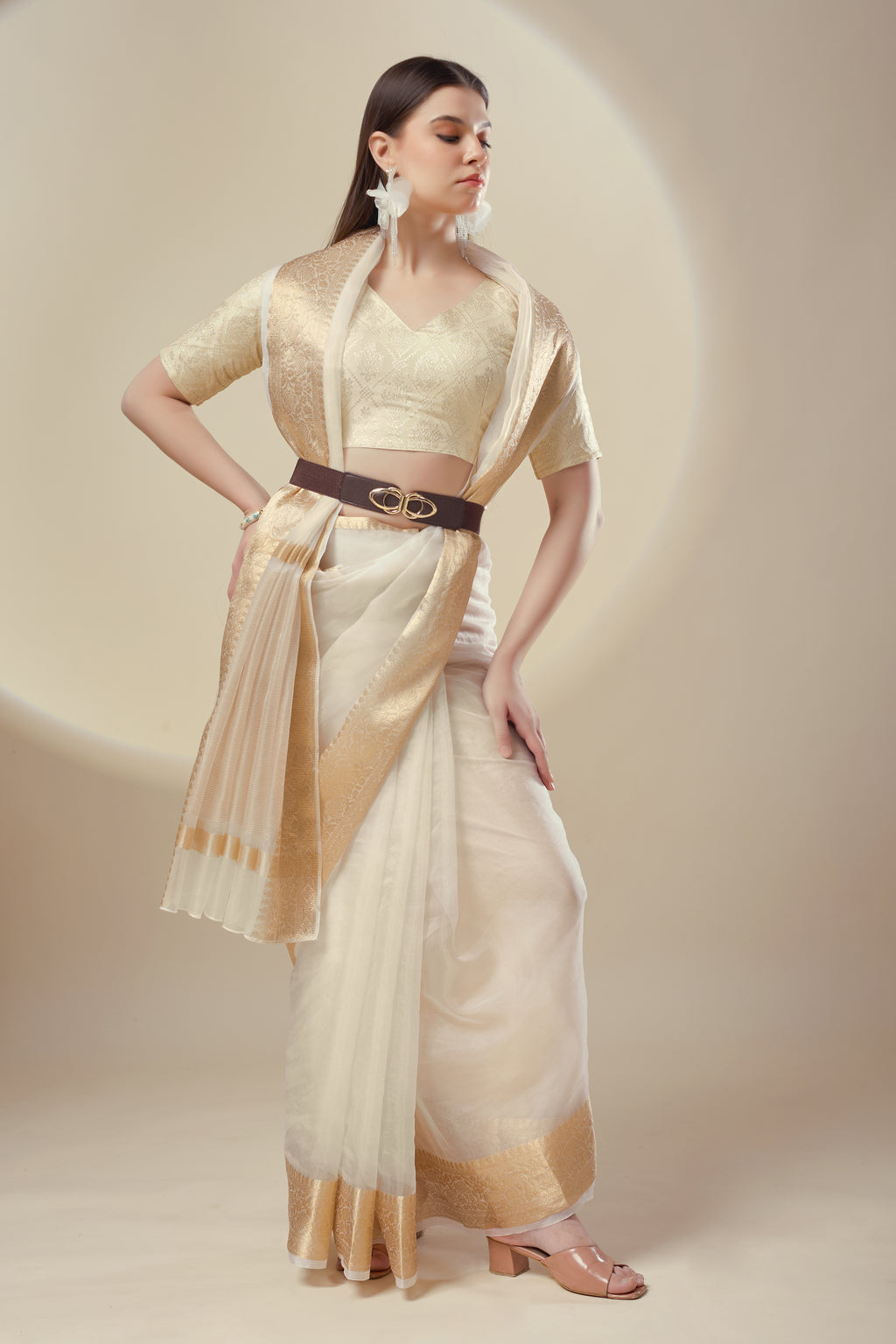 White Kanjivaram Organza Saree