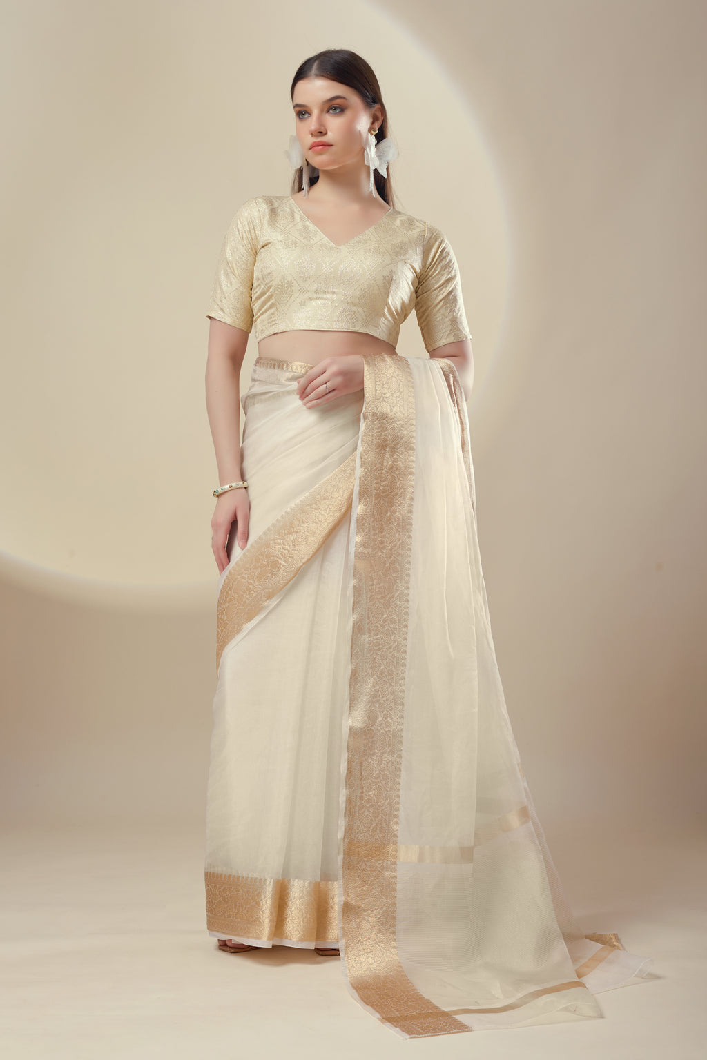 White Kanjivaram Organza Saree