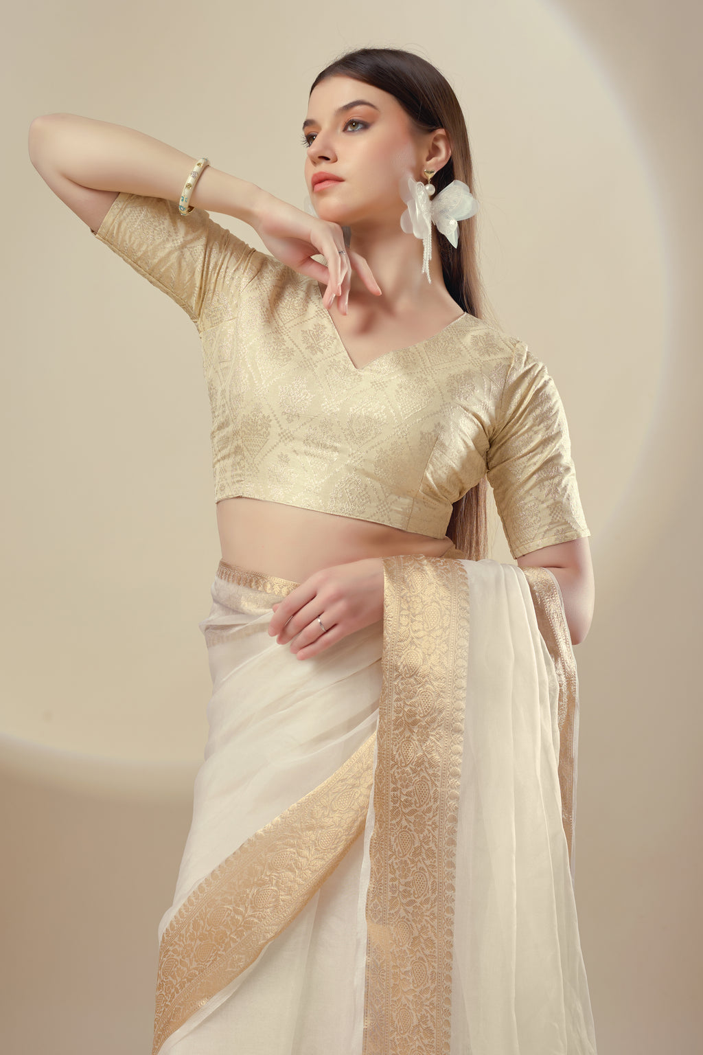 White Kanjivaram Organza Saree