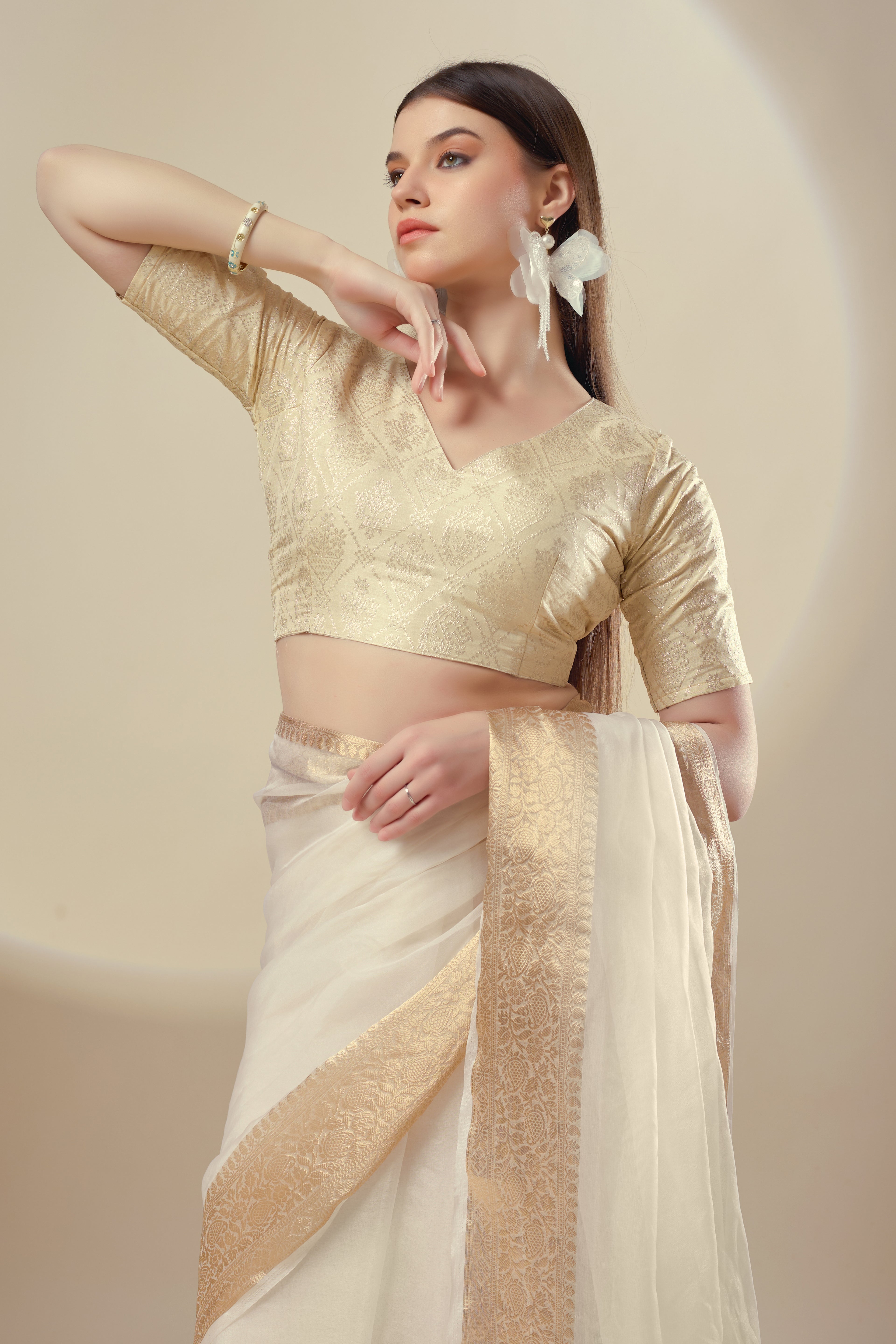 White Kanjivaram Organza Saree