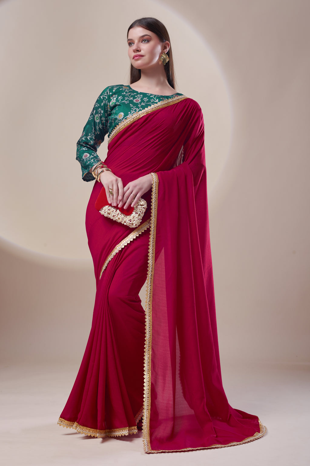 Red Kashmiri Silk Saree