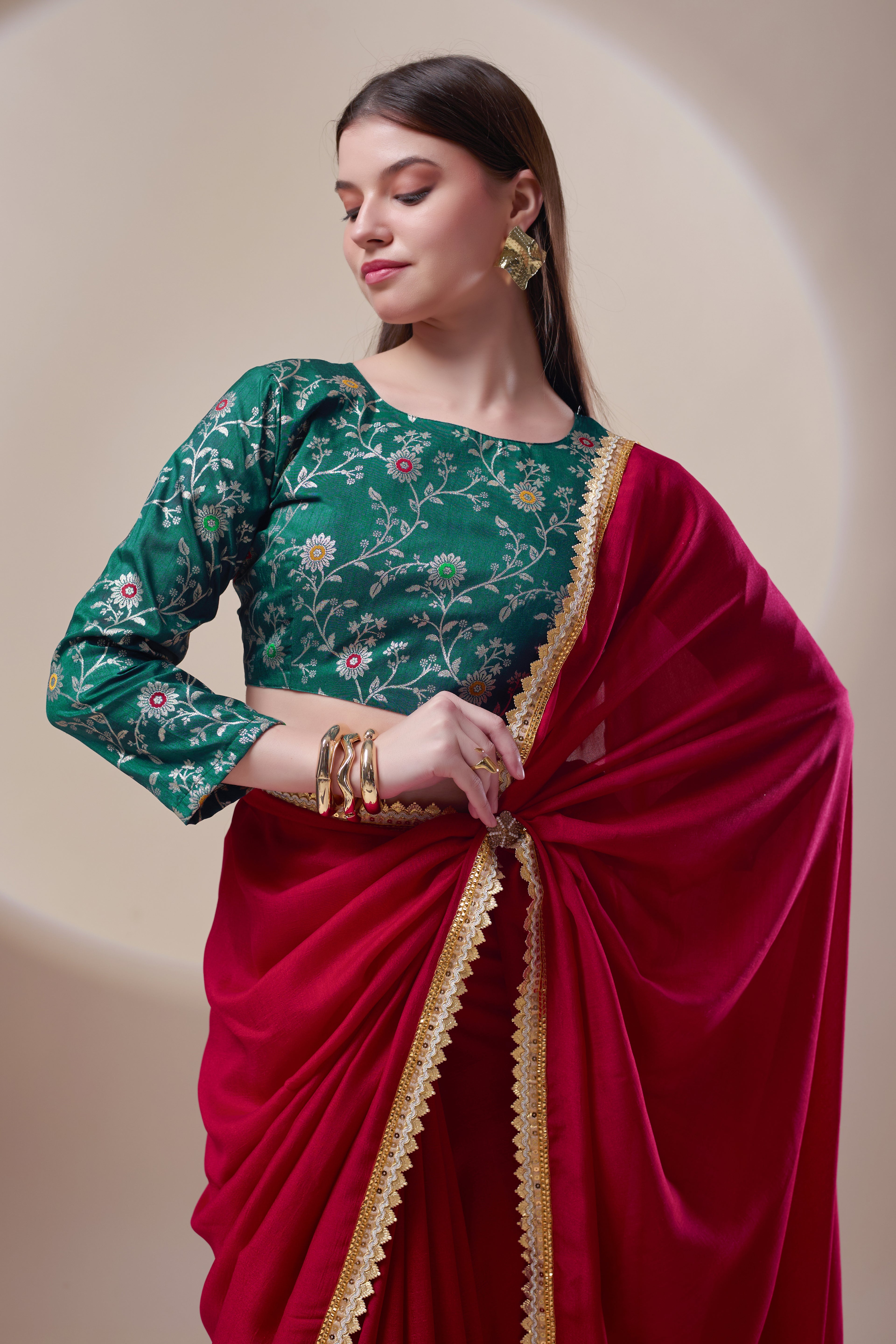 Red Kashmiri Silk Saree