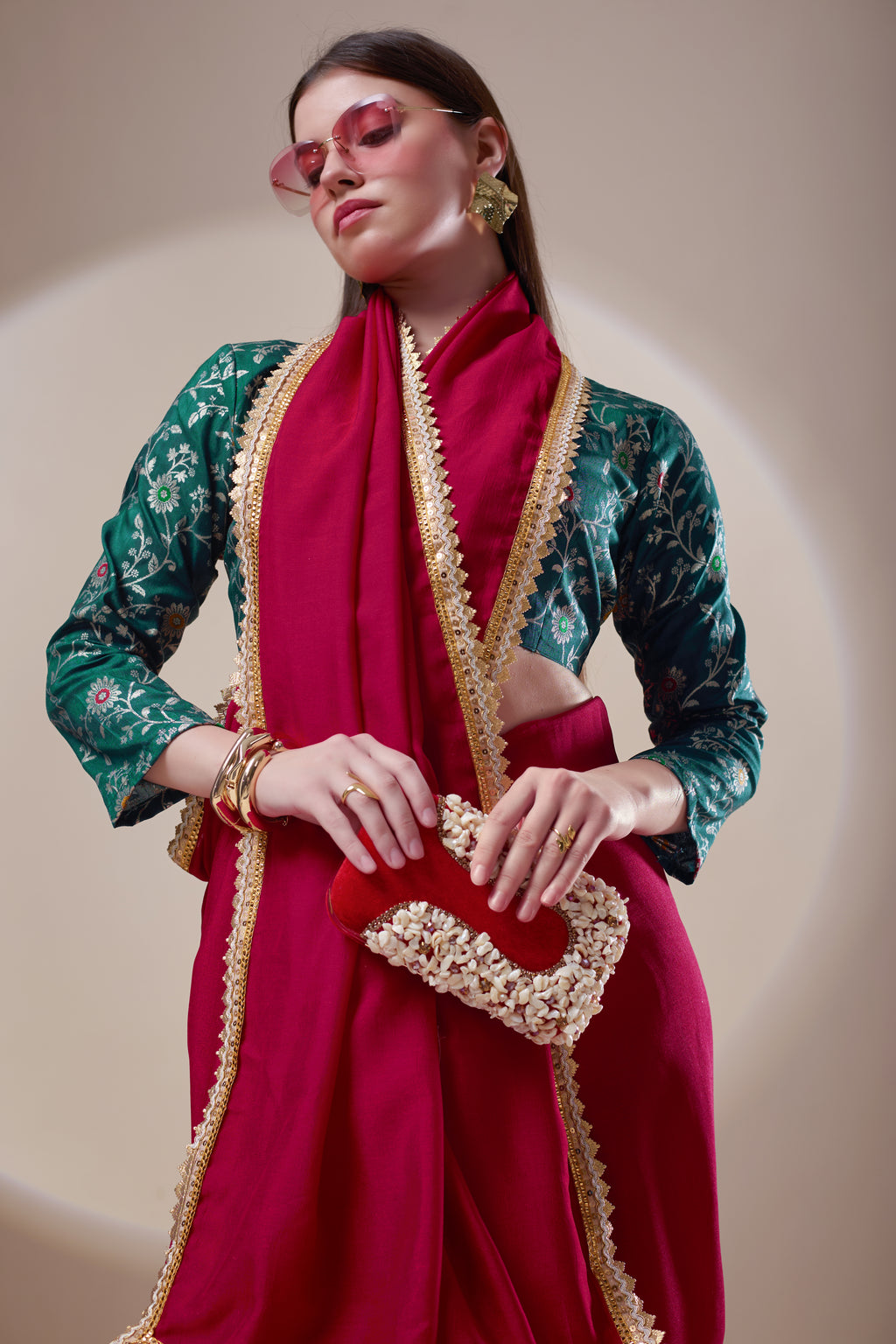 Red Kashmiri Silk Saree
