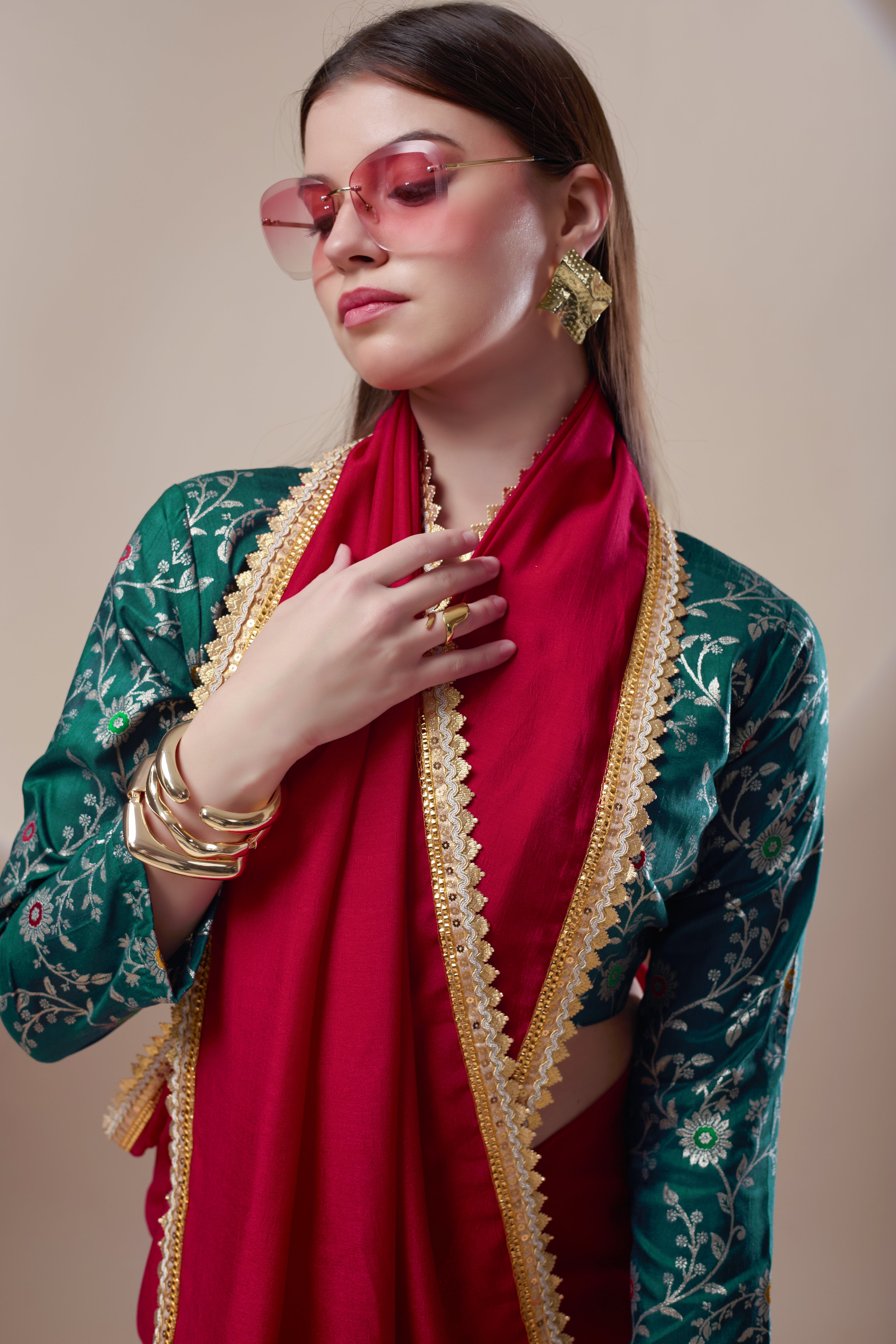 Red Kashmiri Silk Saree