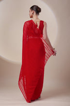 Red Sequin Chiffon Saree