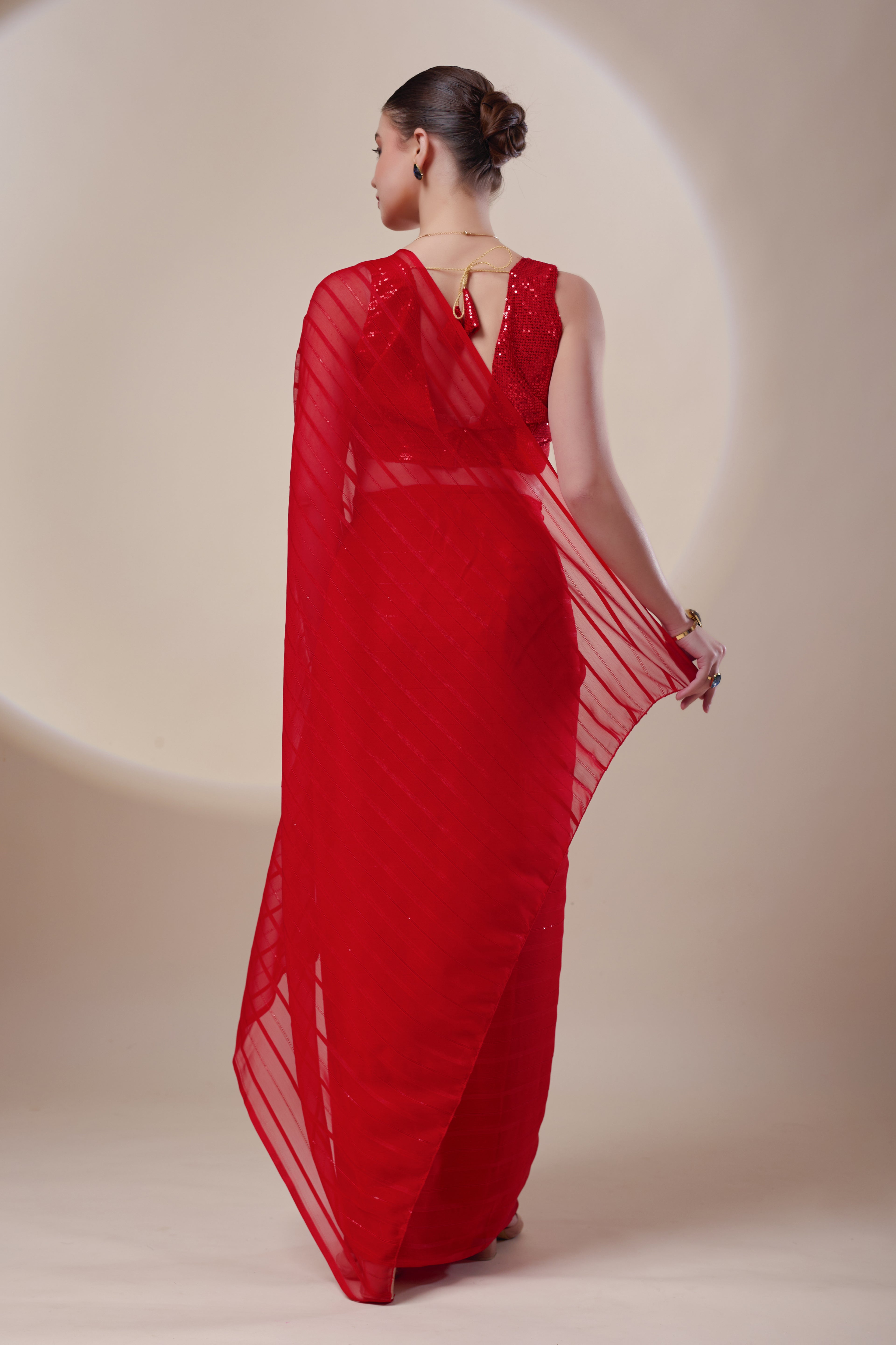 Red Sequin Chiffon Saree