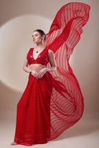 Red Sequin Chiffon Saree
