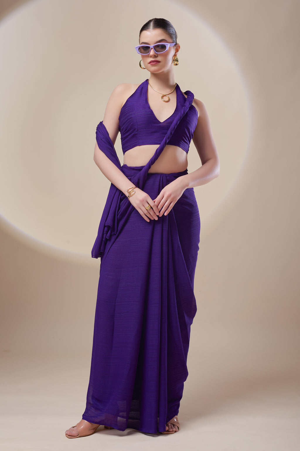 Purple Shimmer Chiffon Saree