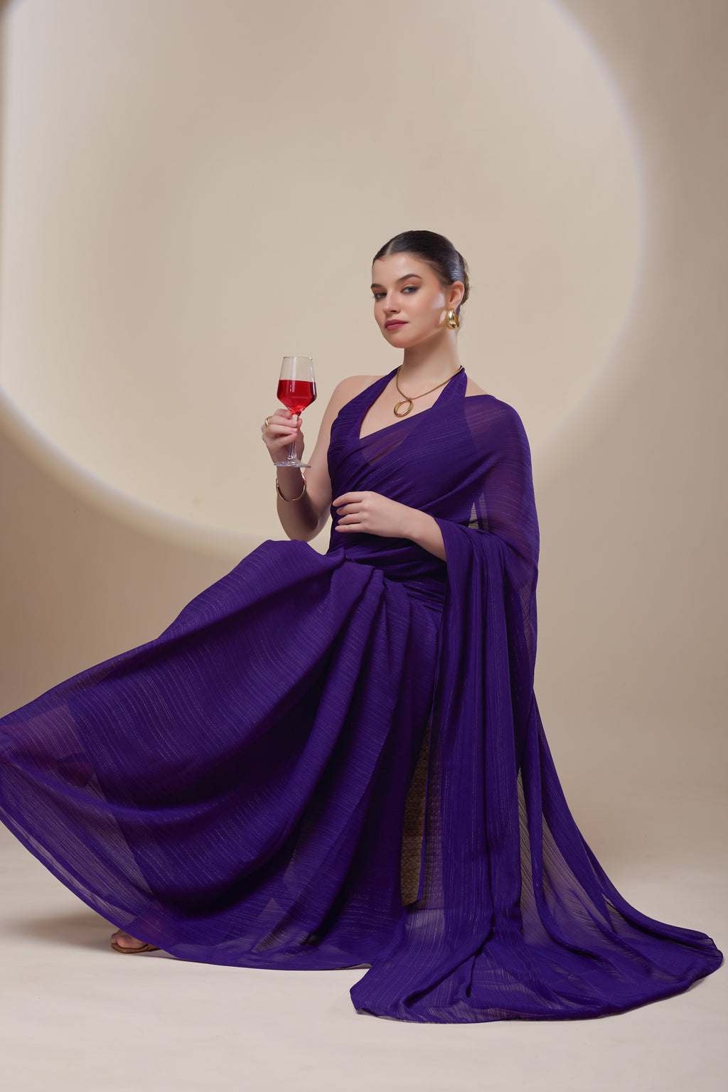 Purple Shimmer Chiffon Saree