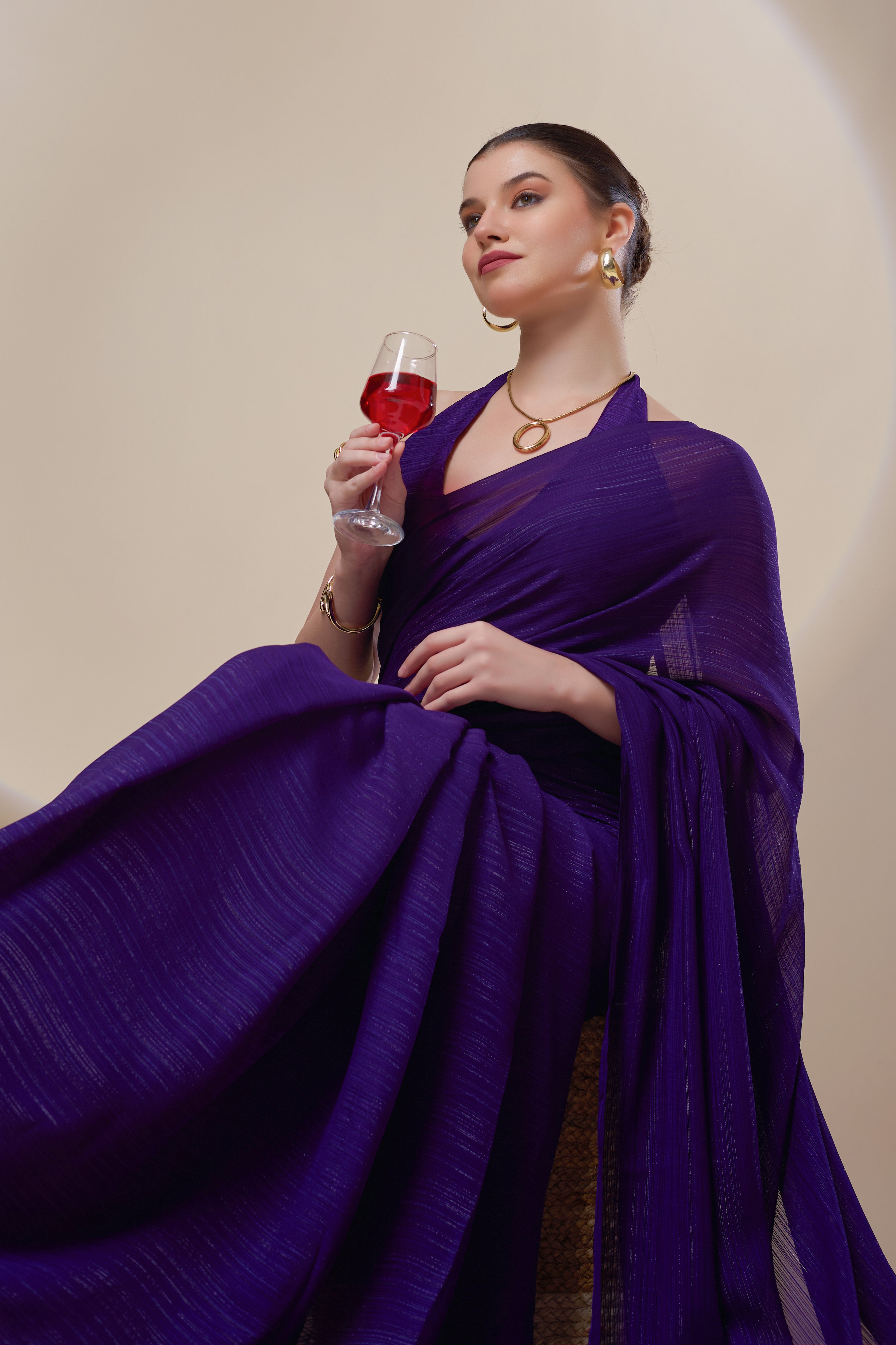 Purple Shimmer Chiffon Saree