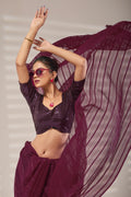 Wine Sequin Chiffon Saree