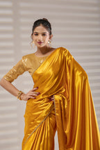 Golden Silk Satin Saree