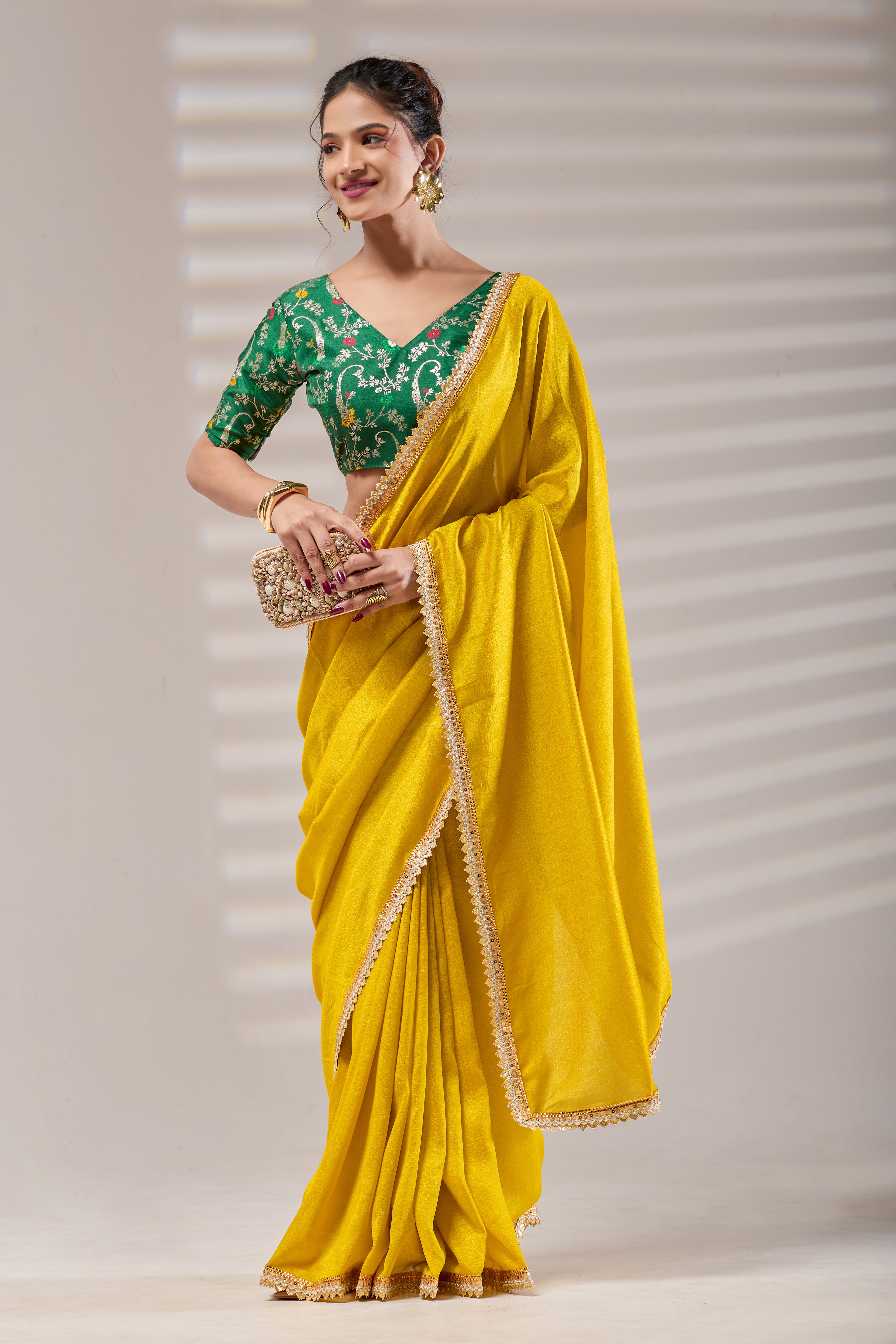 Yellow Kashmiri Silk Saree