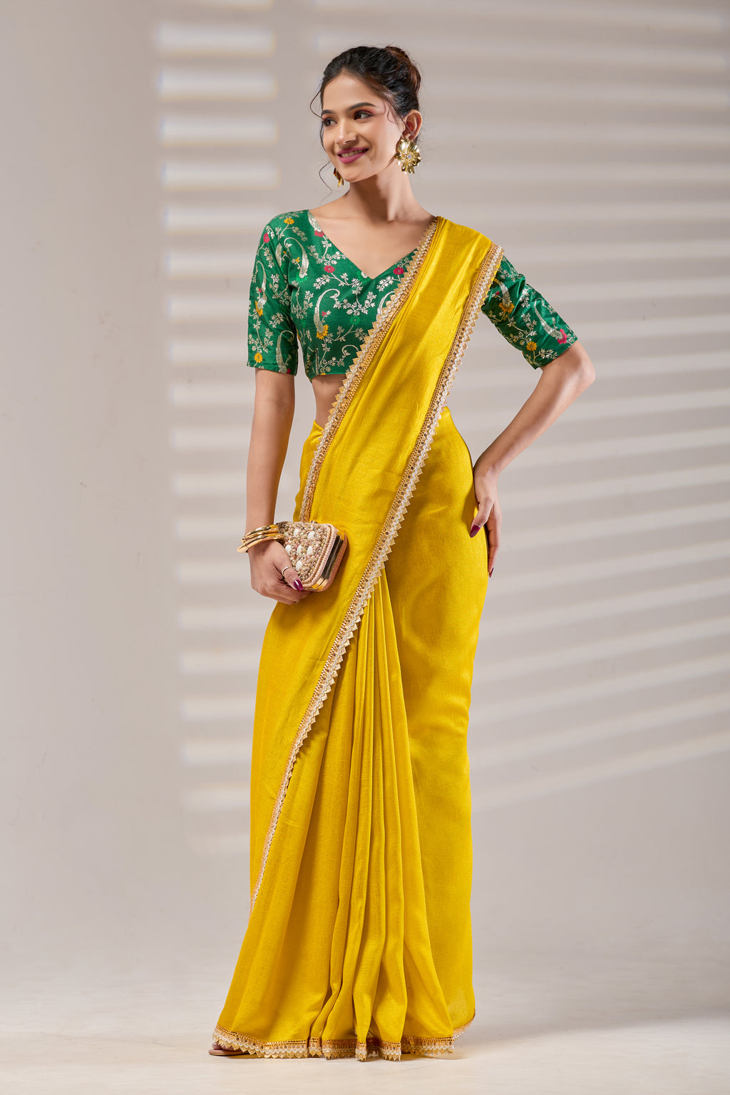Yellow Kashmiri Silk Saree