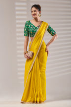 Yellow Kashmiri Silk Saree