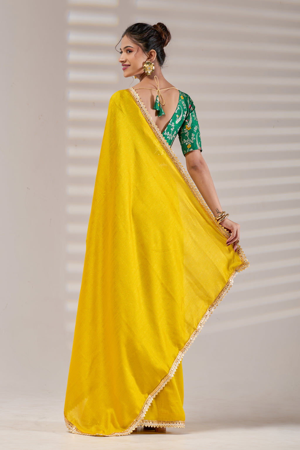 Yellow Kashmiri Silk Saree