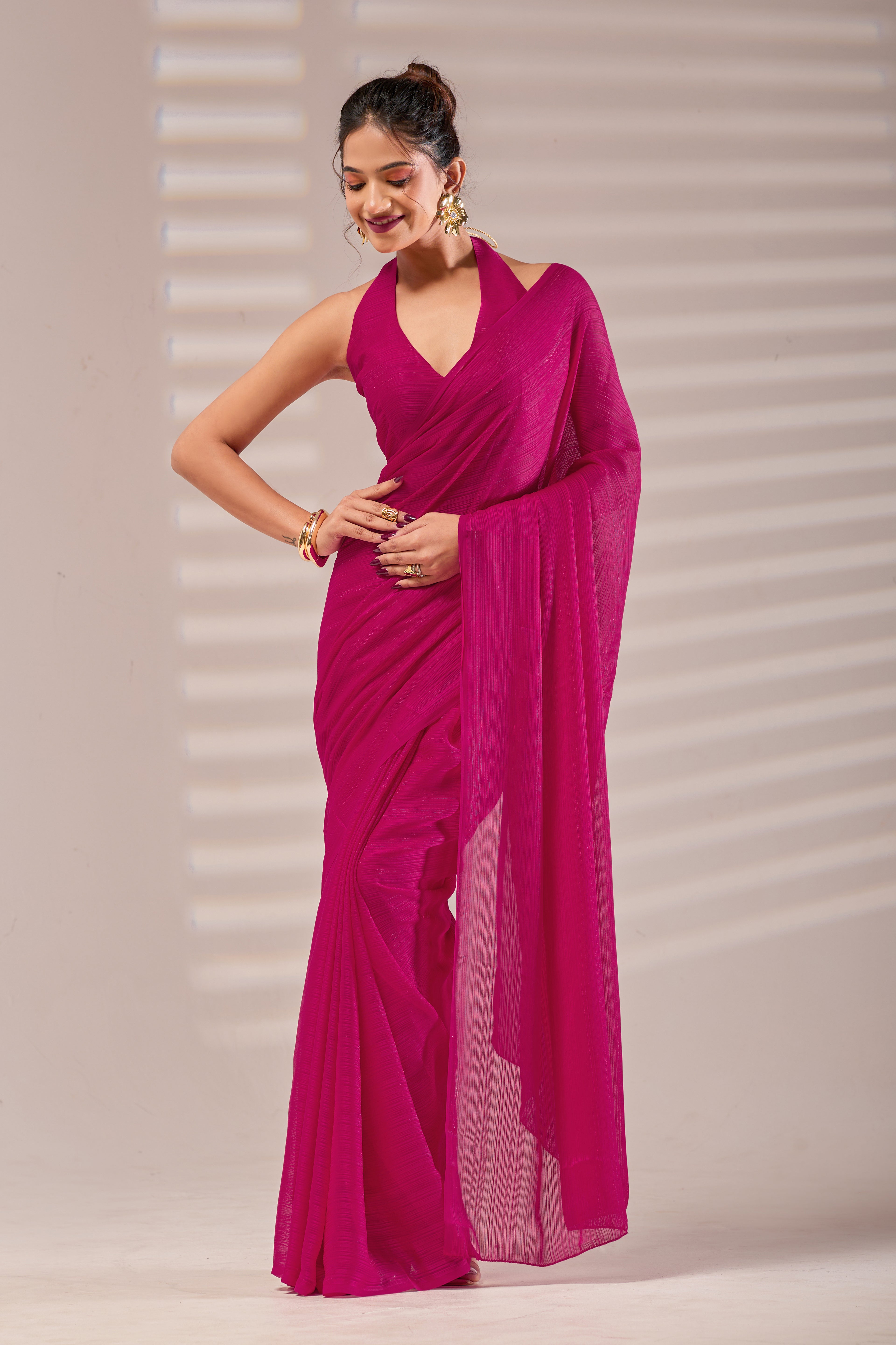 Pink Shimmer Chiffon Saree