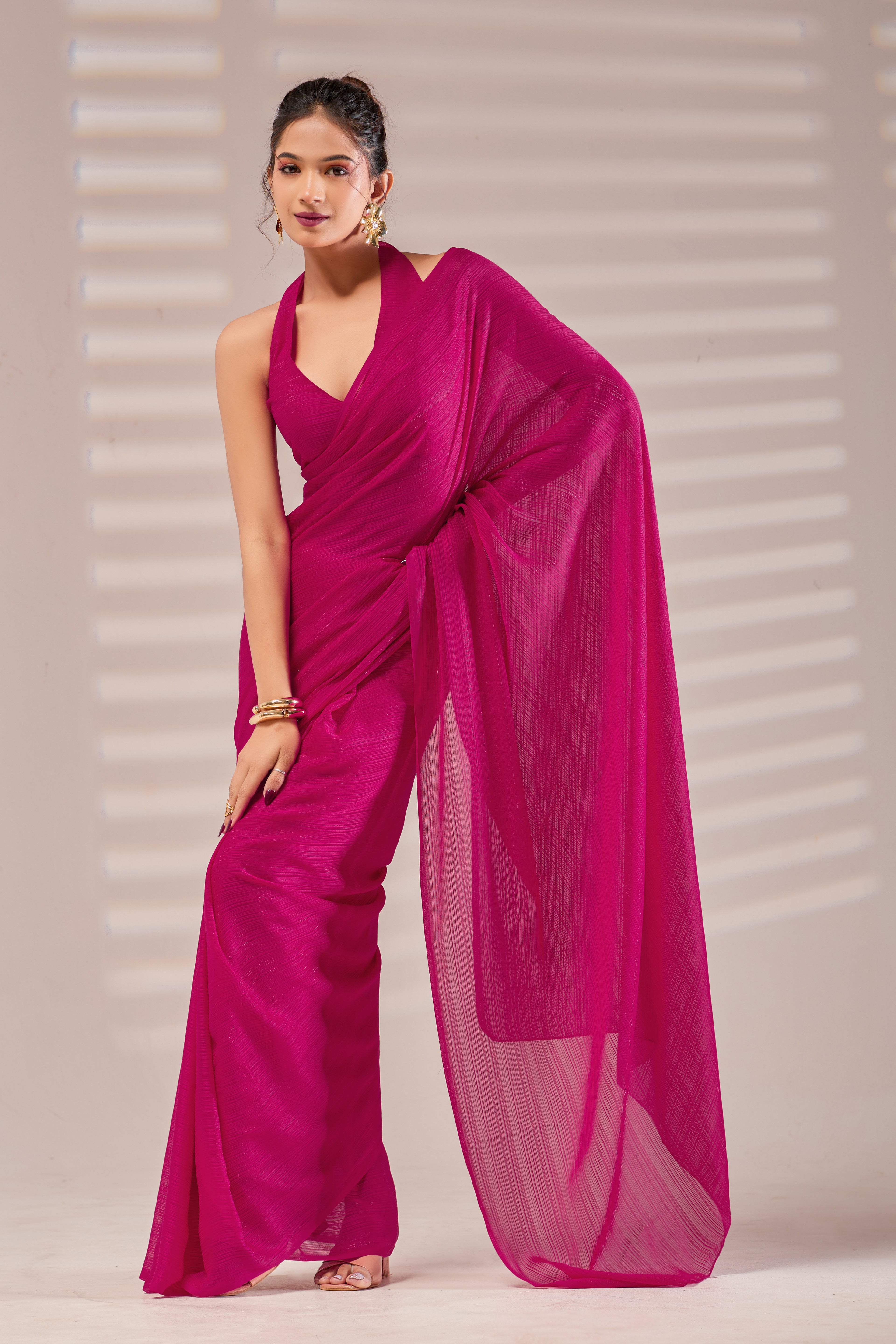 Pink Shimmer Chiffon Saree