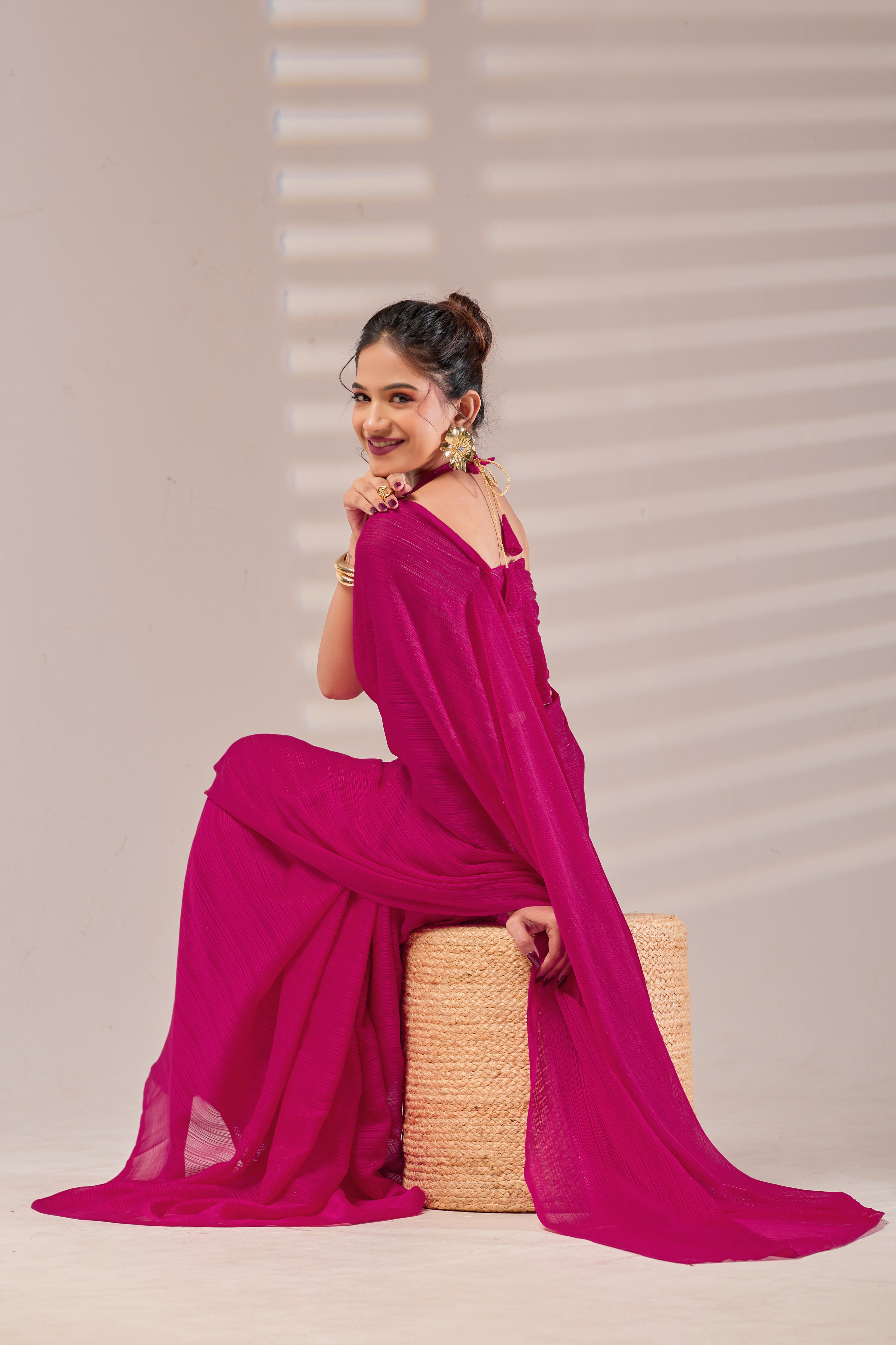 Pink Shimmer Chiffon Saree
