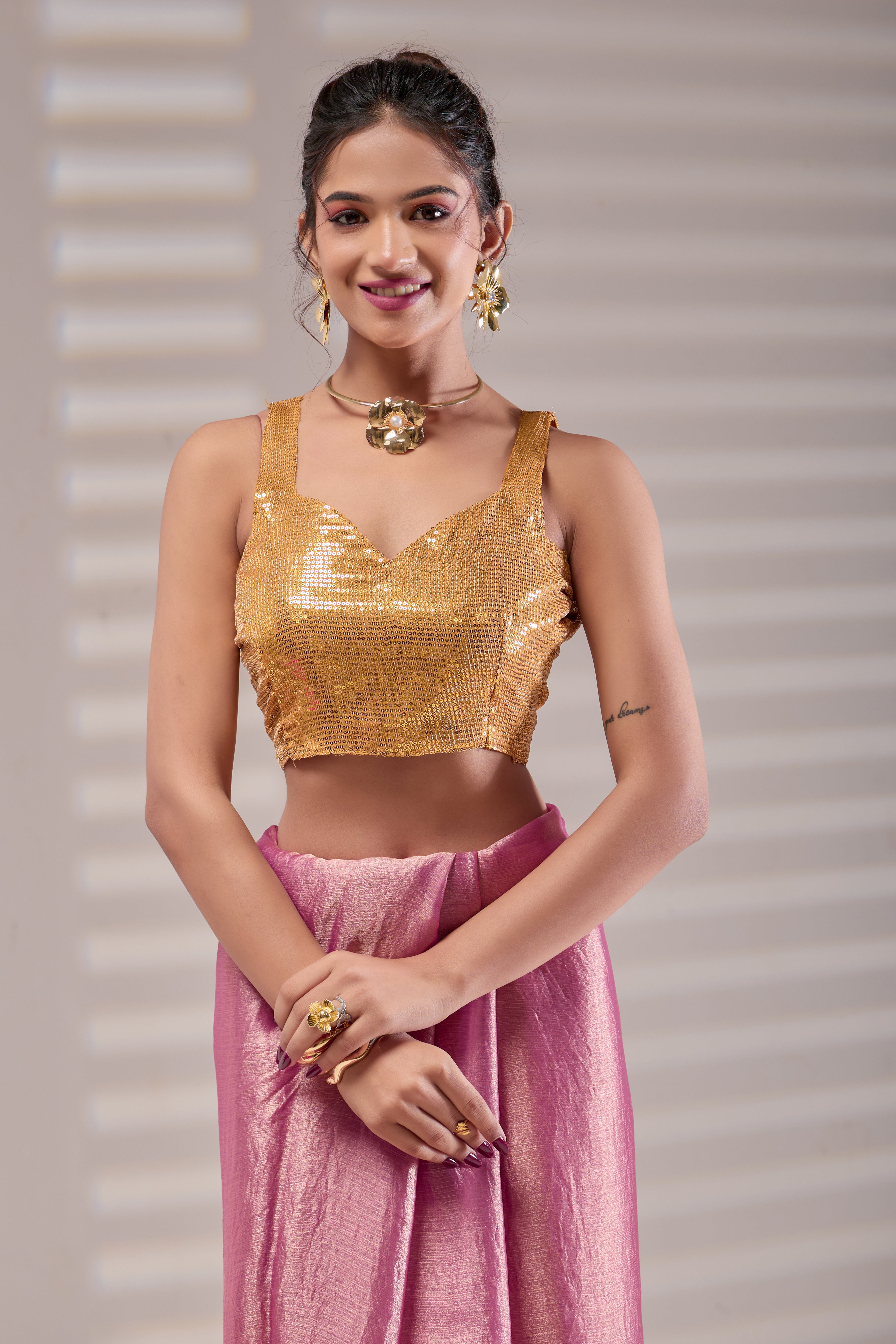 Blush Crushed Tissue Saree