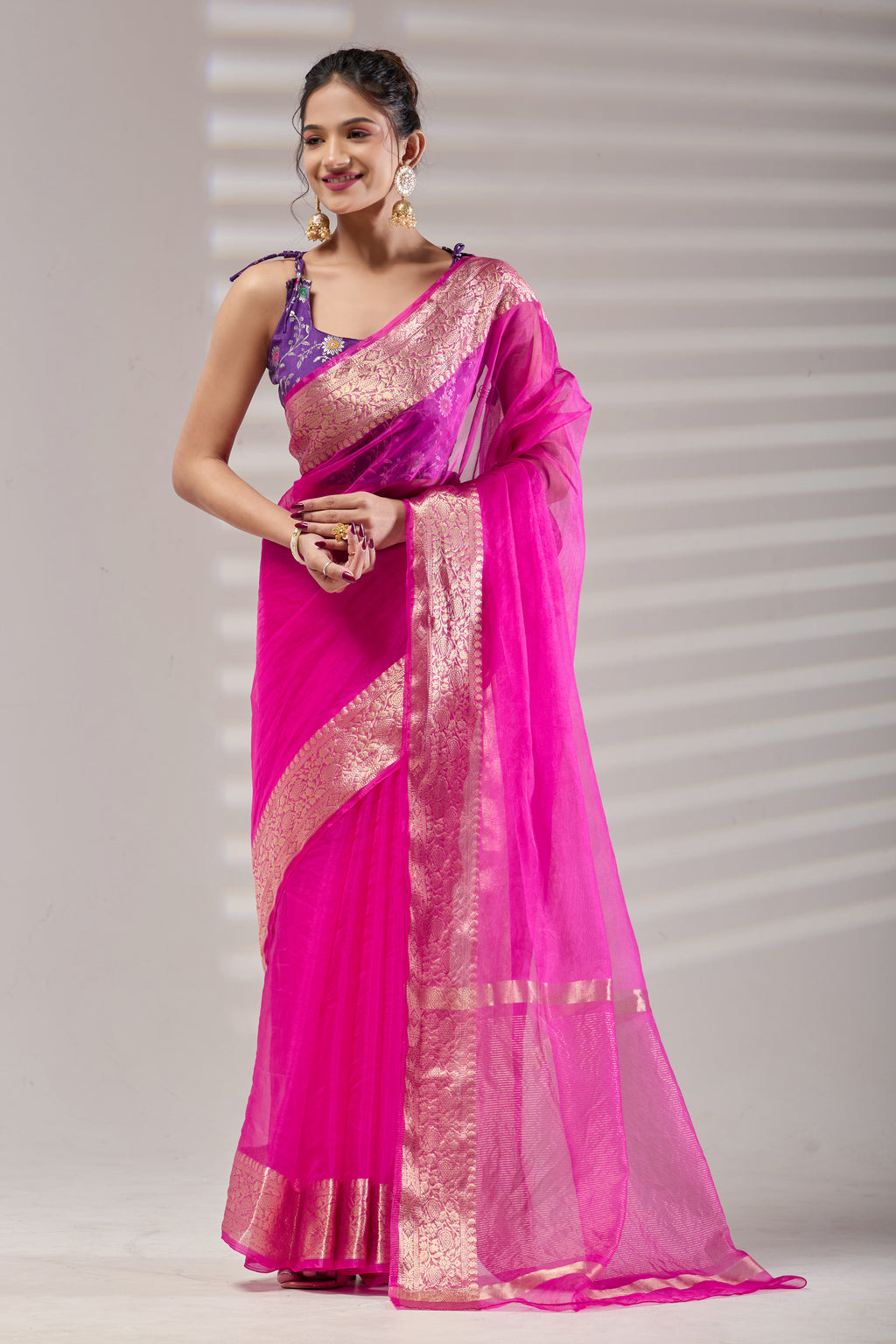 Pink Kanjivaram Organza Saree