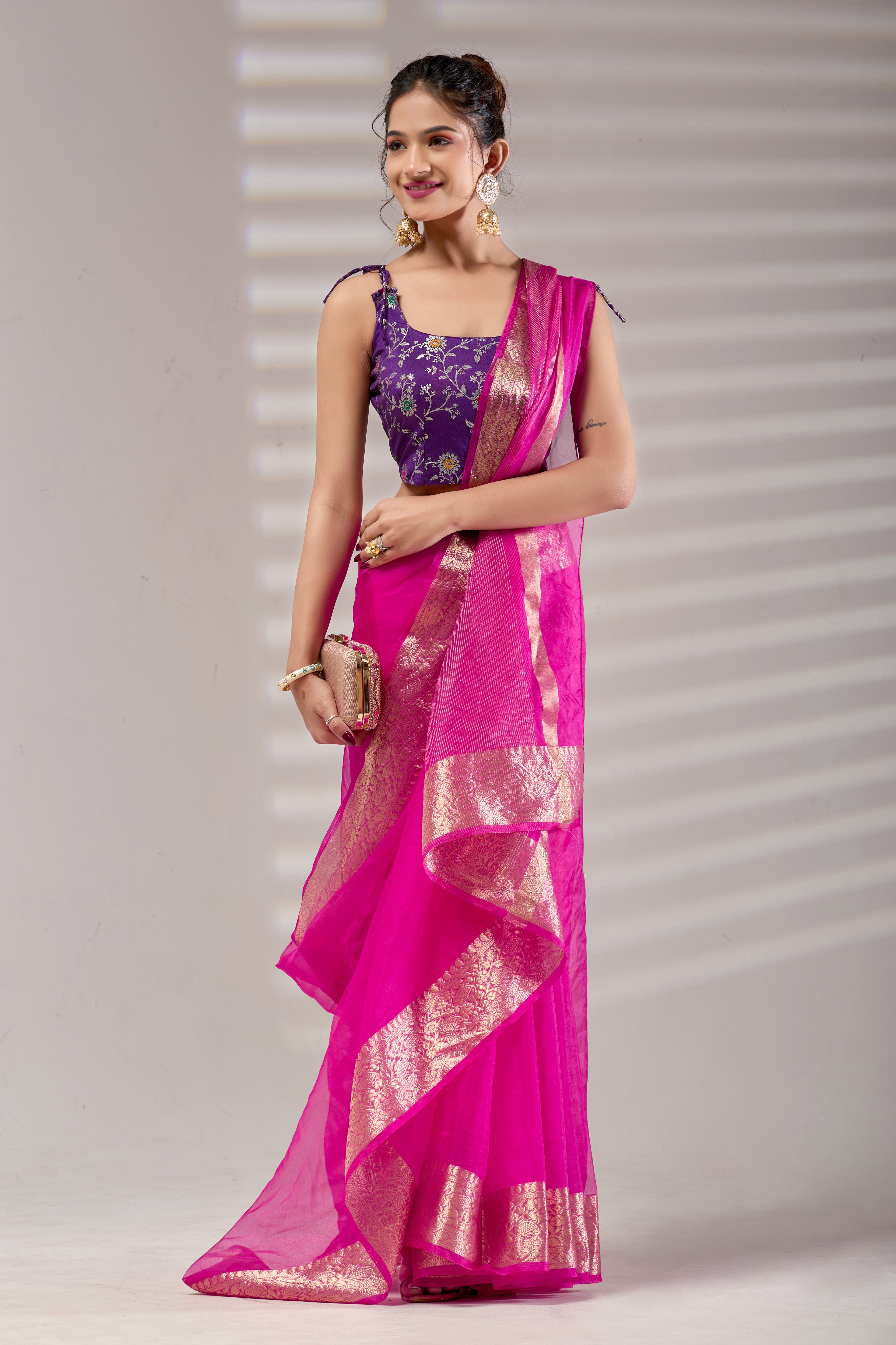 Pink Kanjivaram Organza Saree