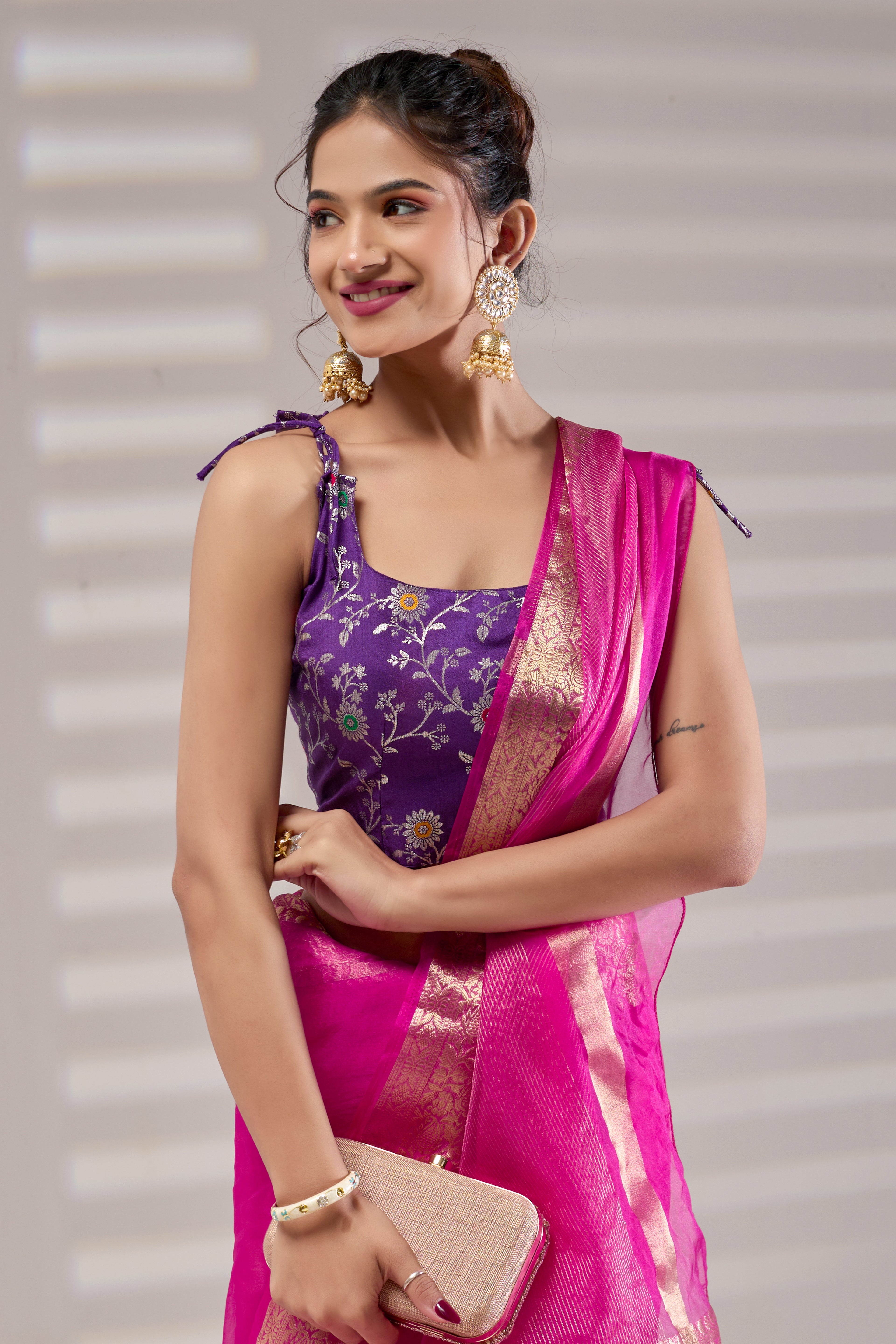 Pink Kanjivaram Organza Saree