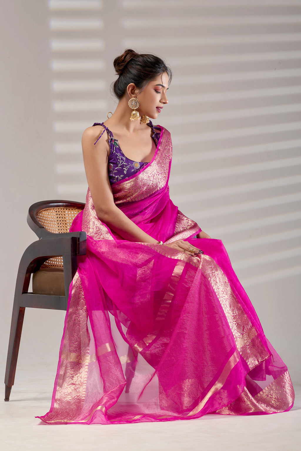 Pink Kanjivaram Organza Saree