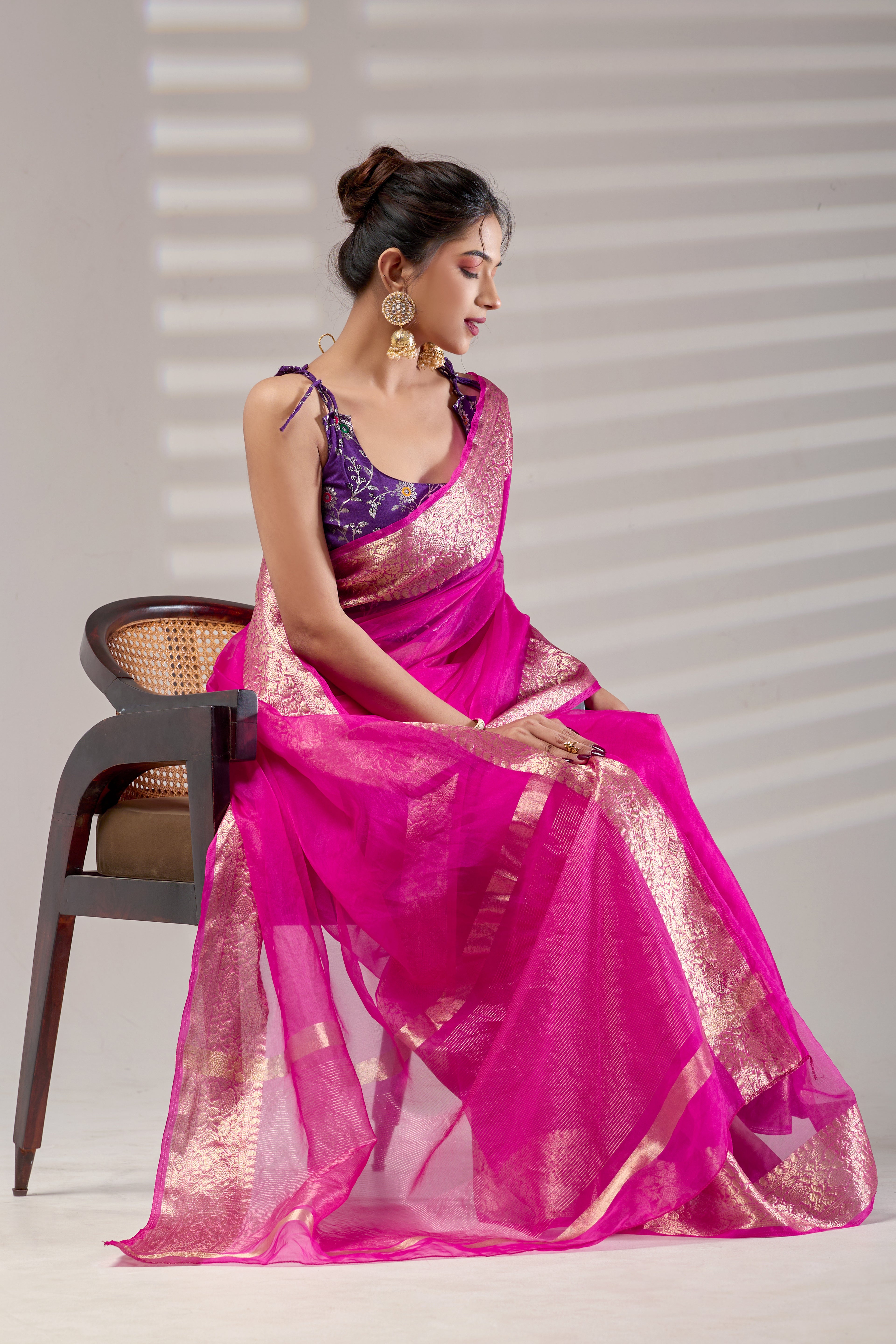 Pink Kanjivaram Organza Saree