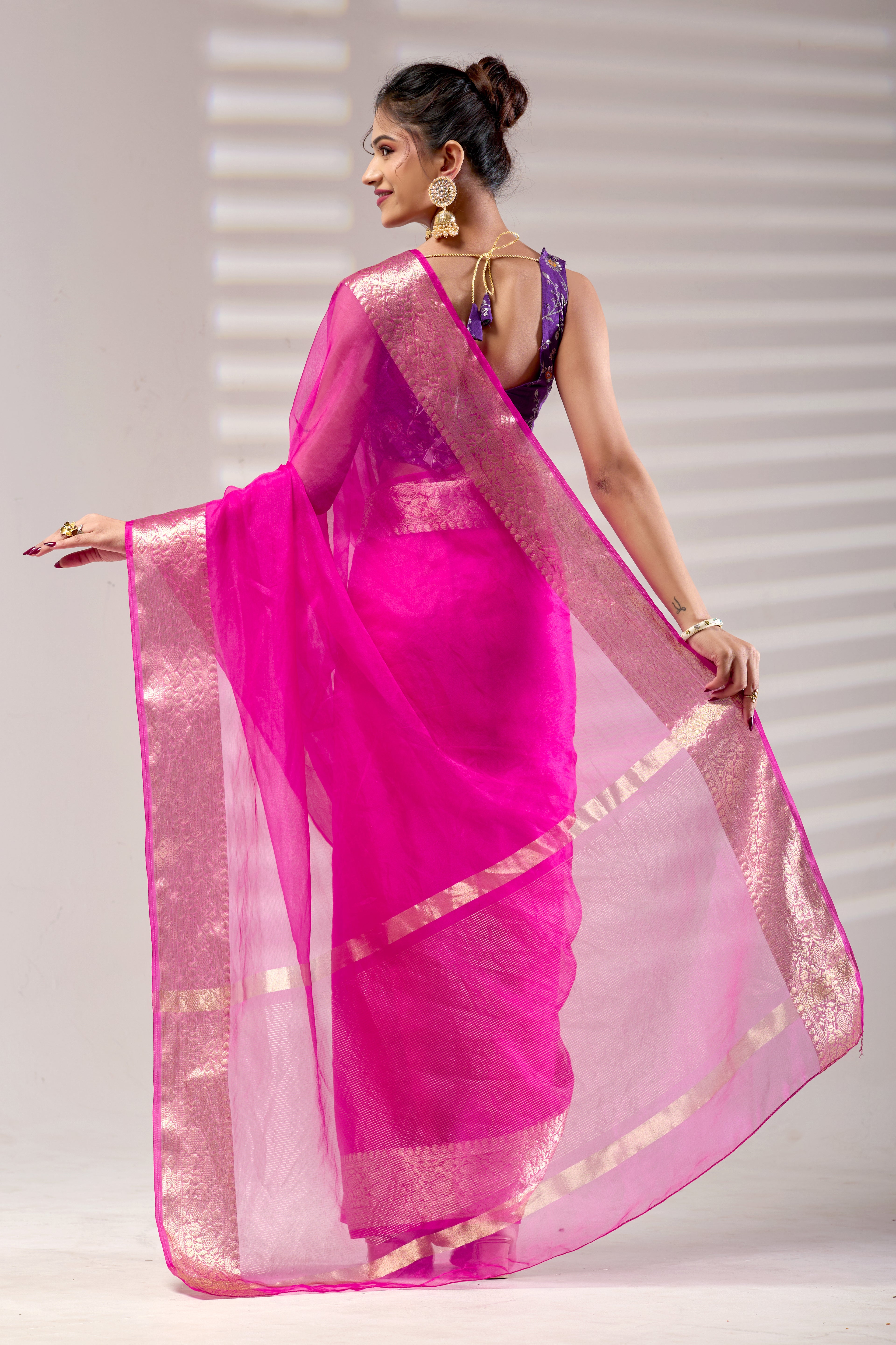 Pink Kanjivaram Organza Saree