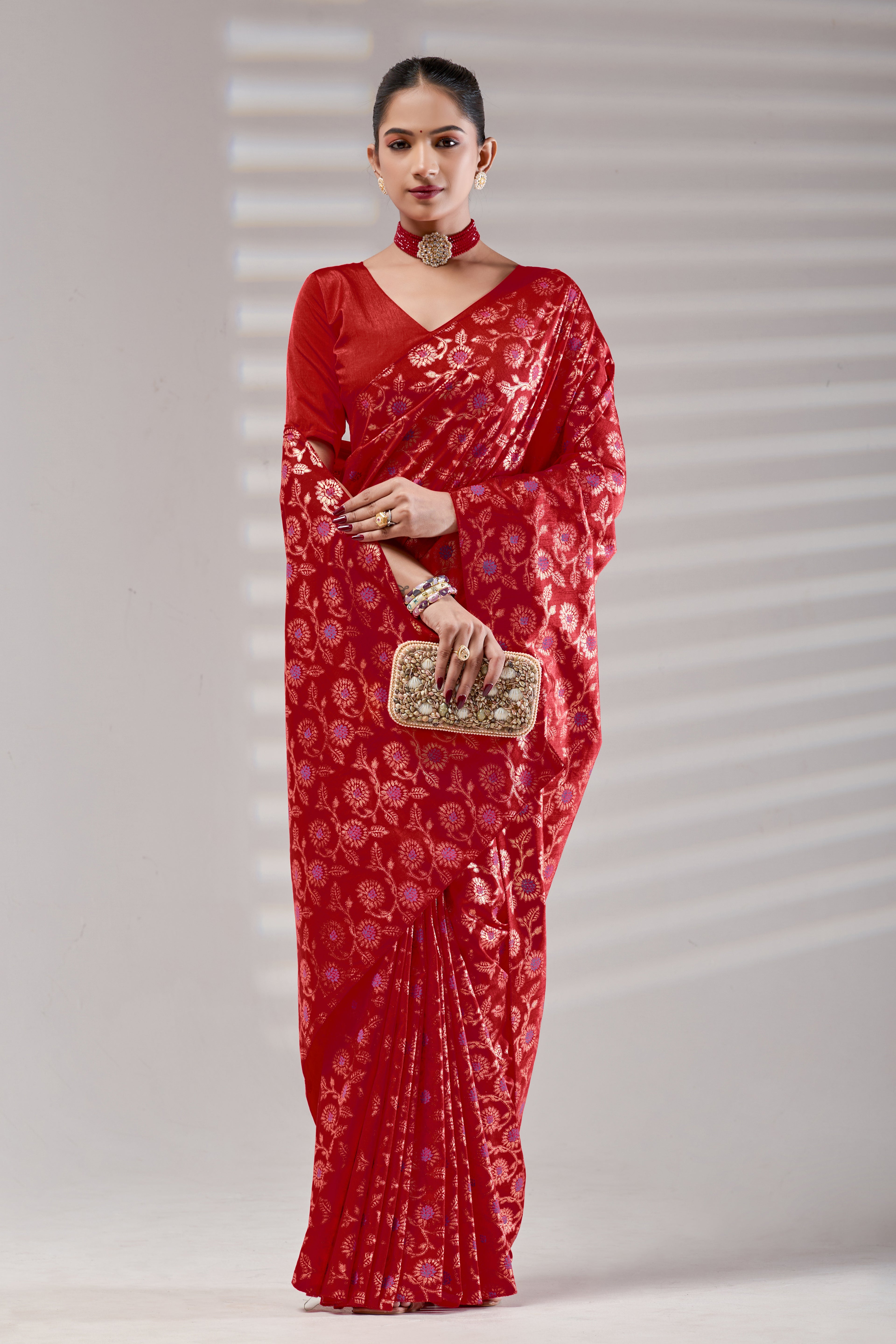 Red Banarasi Raw Silk Saree