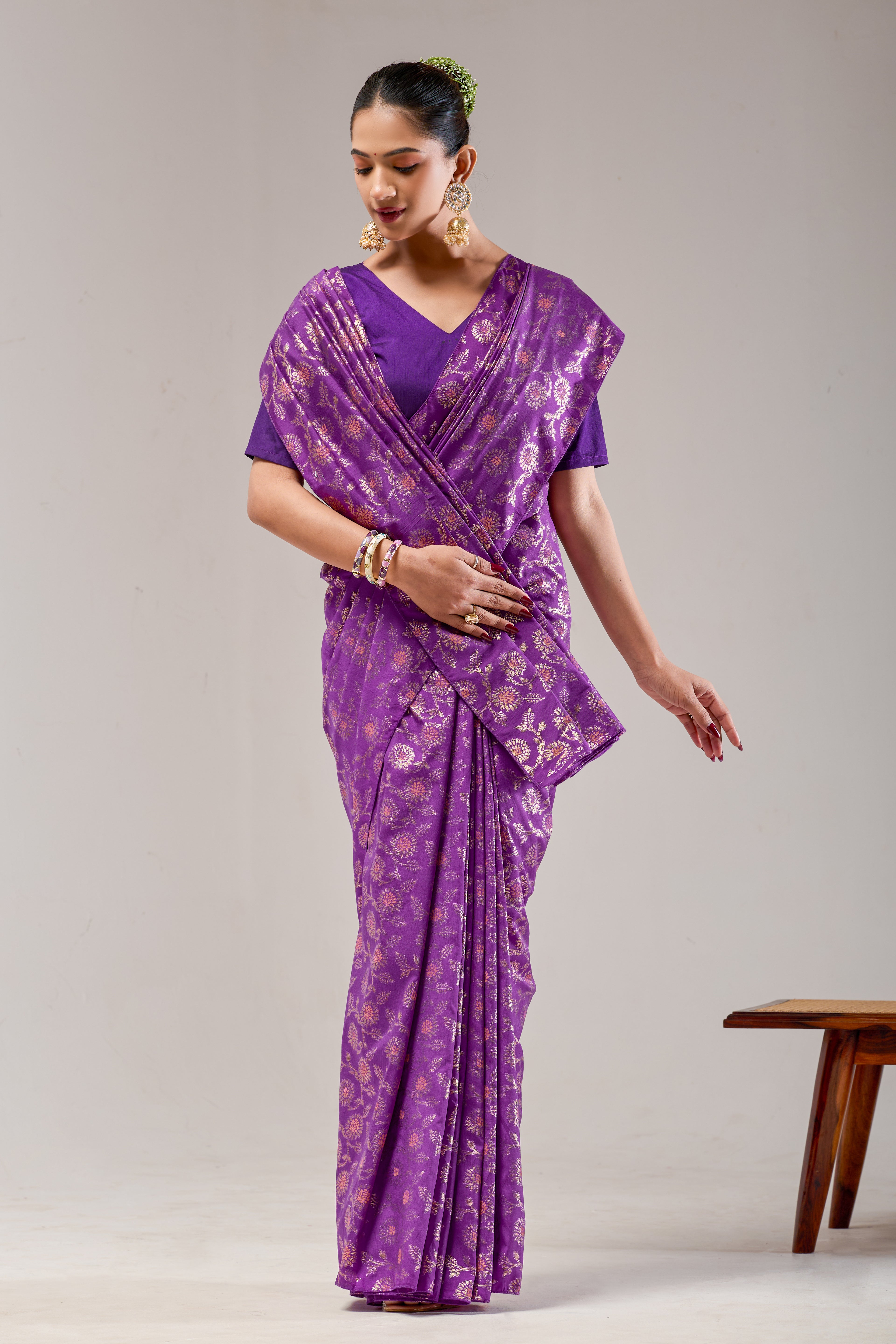 Purple Silk Saree with Self Blouse