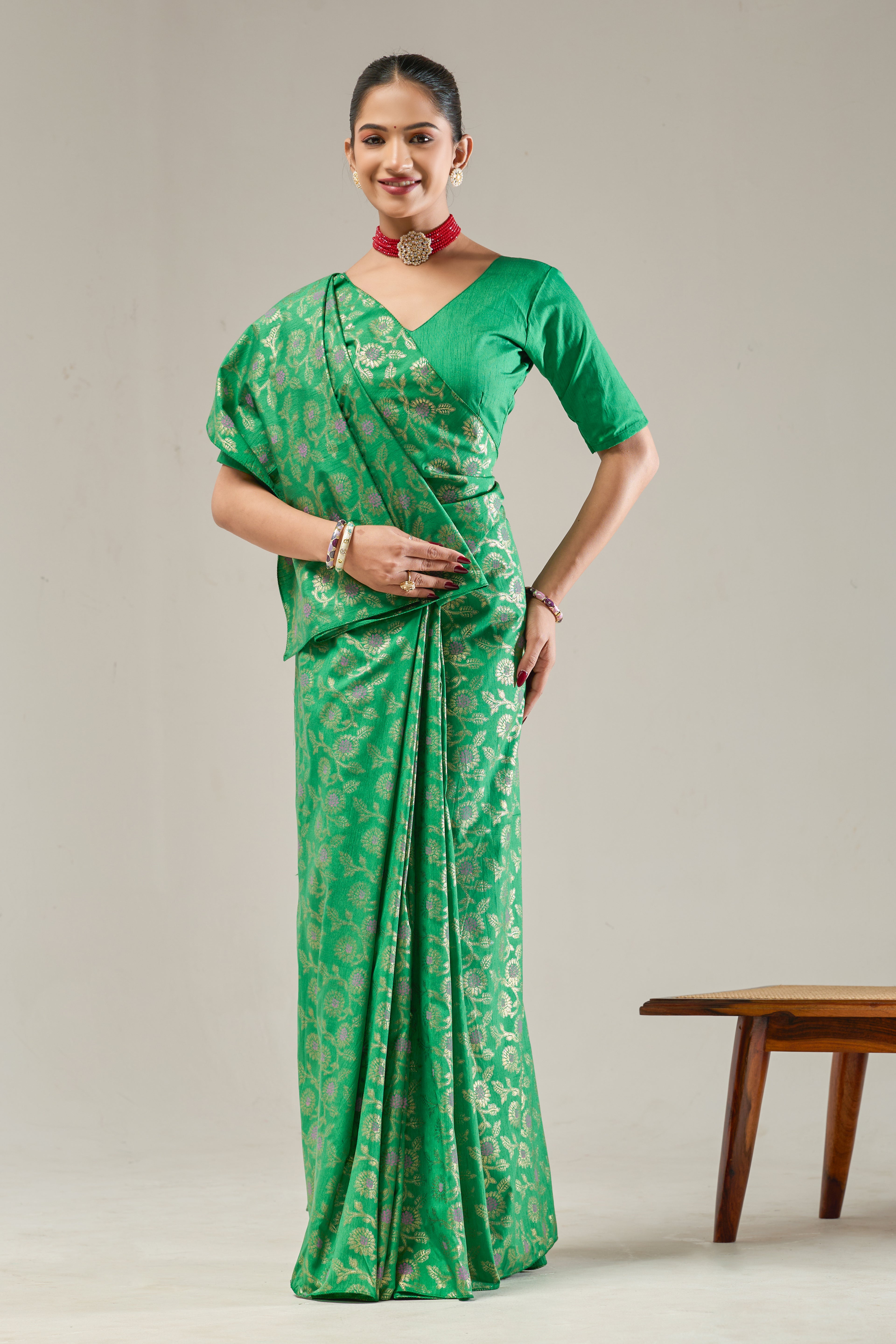 Green Banarasi Raw Silk Saree