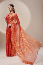 Orange Checked Tissue Saree