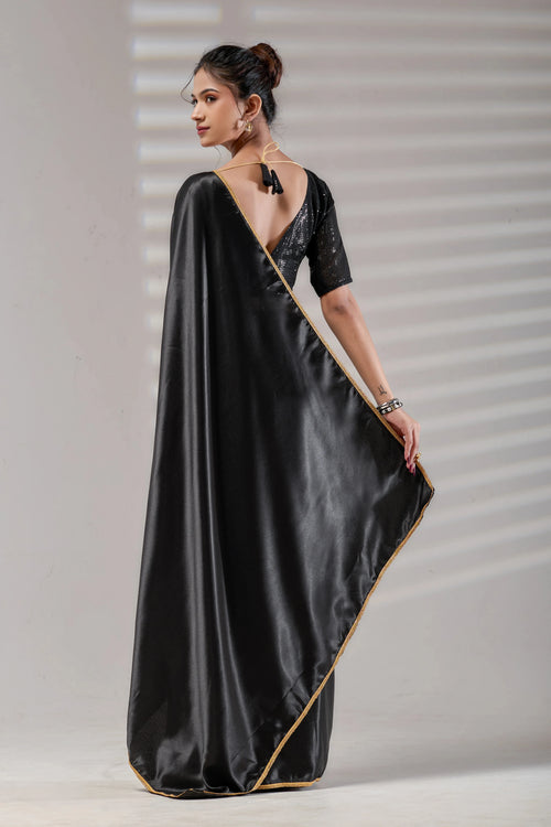 Black Silk Satin Saree