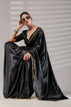 Black Silk Satin Saree