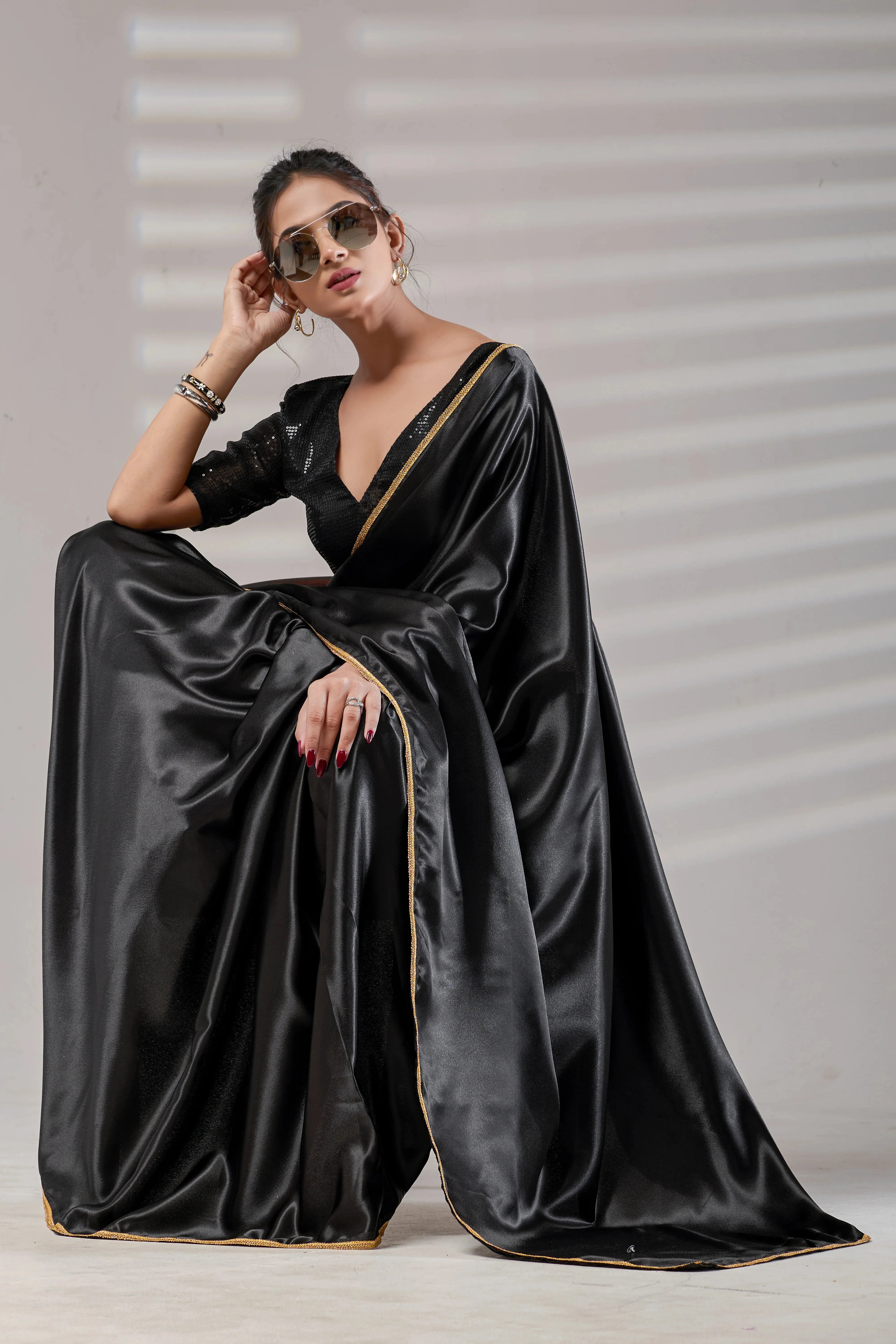 Black Silk Satin Saree