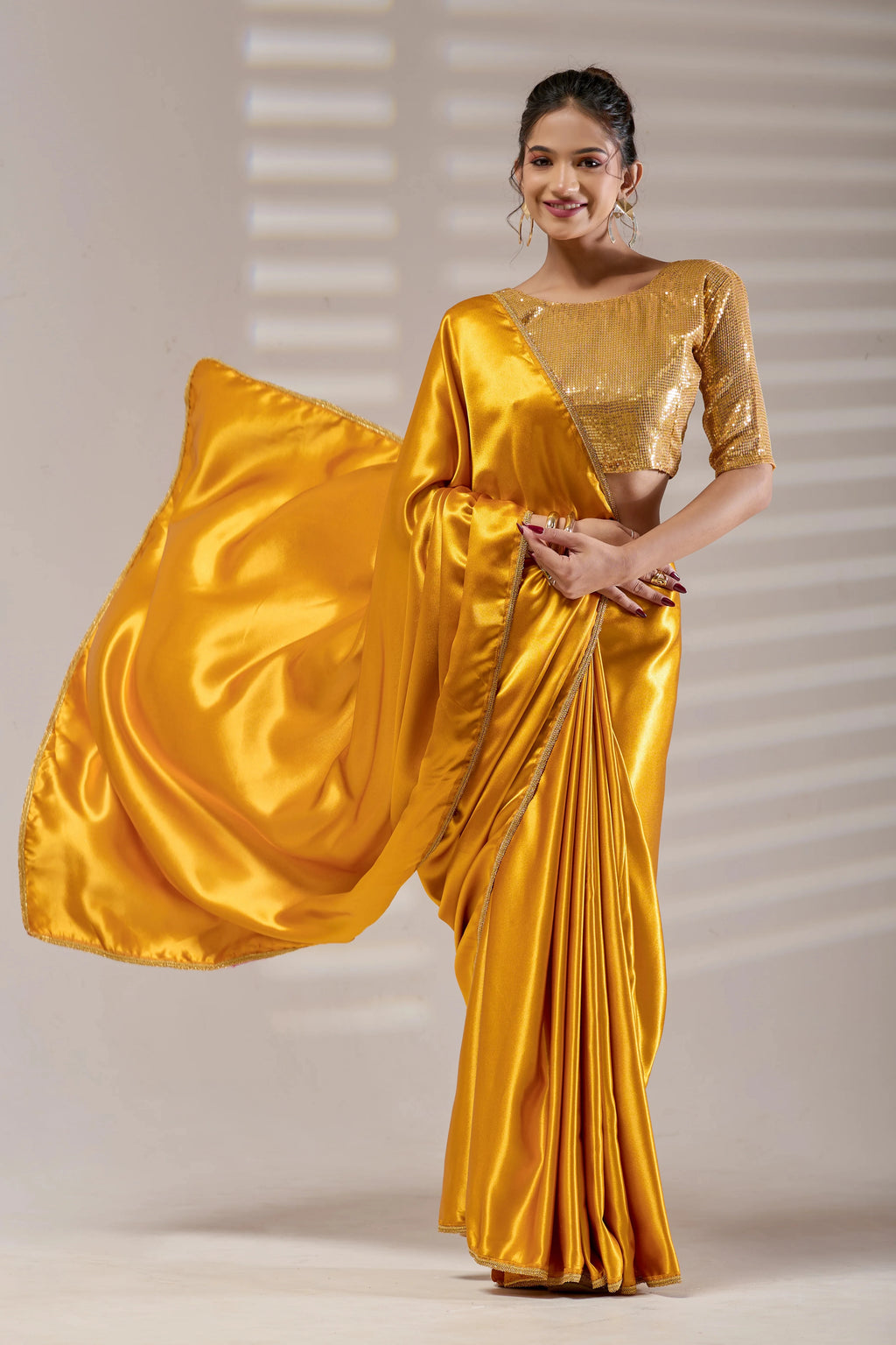 Golden Silk Satin Saree