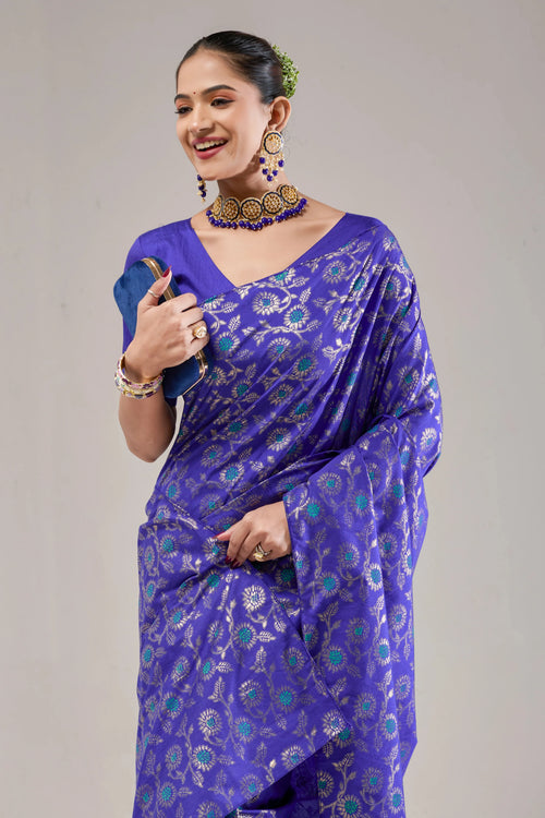 Blue Banarasi Raw Silk Saree