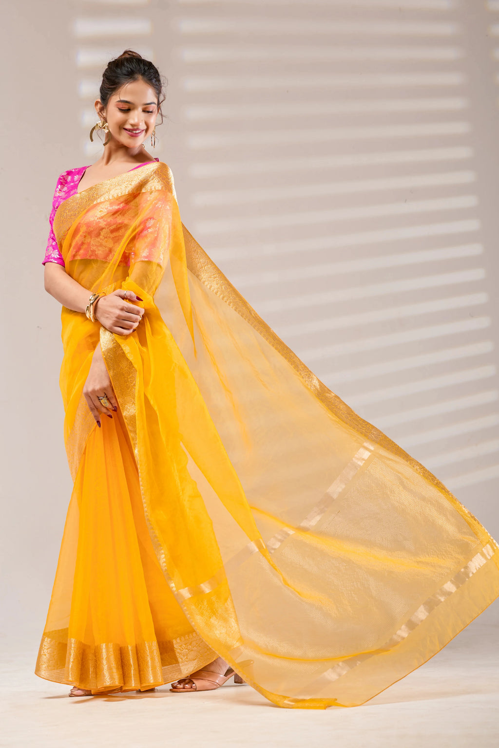 Yellow Kanjivaram Organza Saree