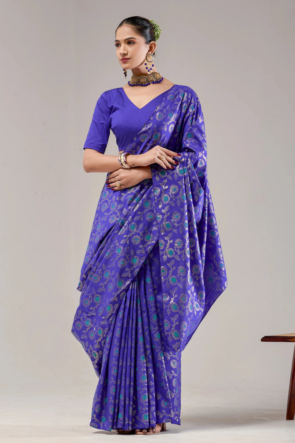 Blue Banarasi Raw Silk Saree