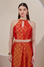 Orange Checked Tissue Saree