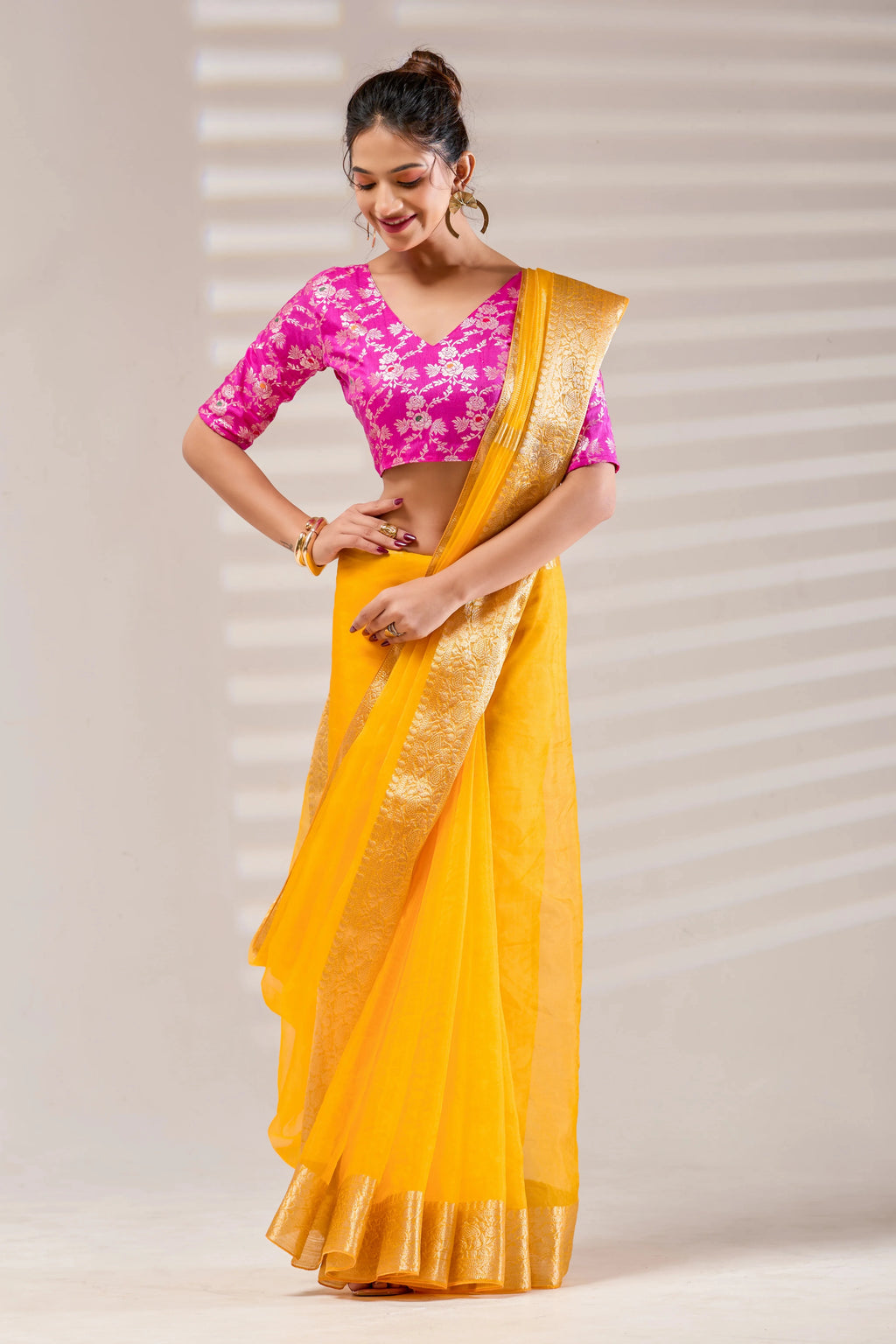 Yellow Kanjivaram Organza Saree