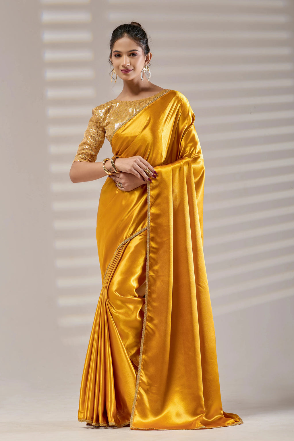 Golden Silk Satin Saree