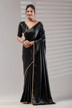 Black Silk Satin Saree