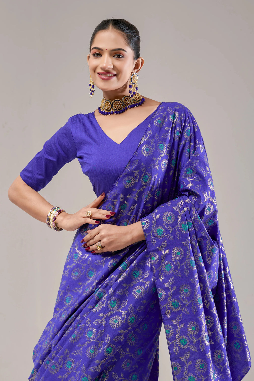 Blue Banarasi Raw Silk Saree